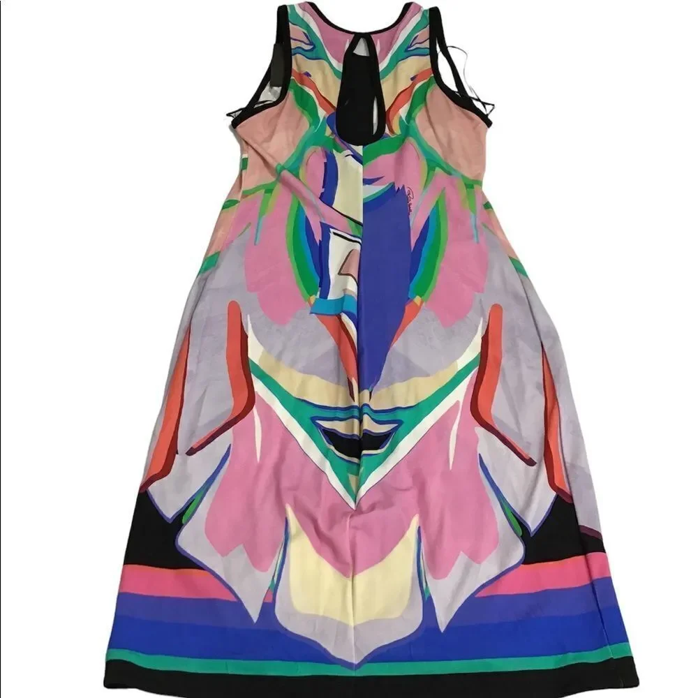 Roberto Cavalli Dress Front Zipper Detail Dress Multi Color Knee Length Size 44